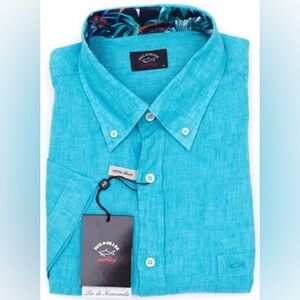 PAUL & SHARK SHORT SLEEVED LINEN SHIRT 100% Normandie linen Made in Italy XL 44